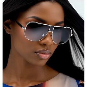 Sunglasses Silver Square Frame Black Lens Women Fashion Trendy Driving UV Lentes